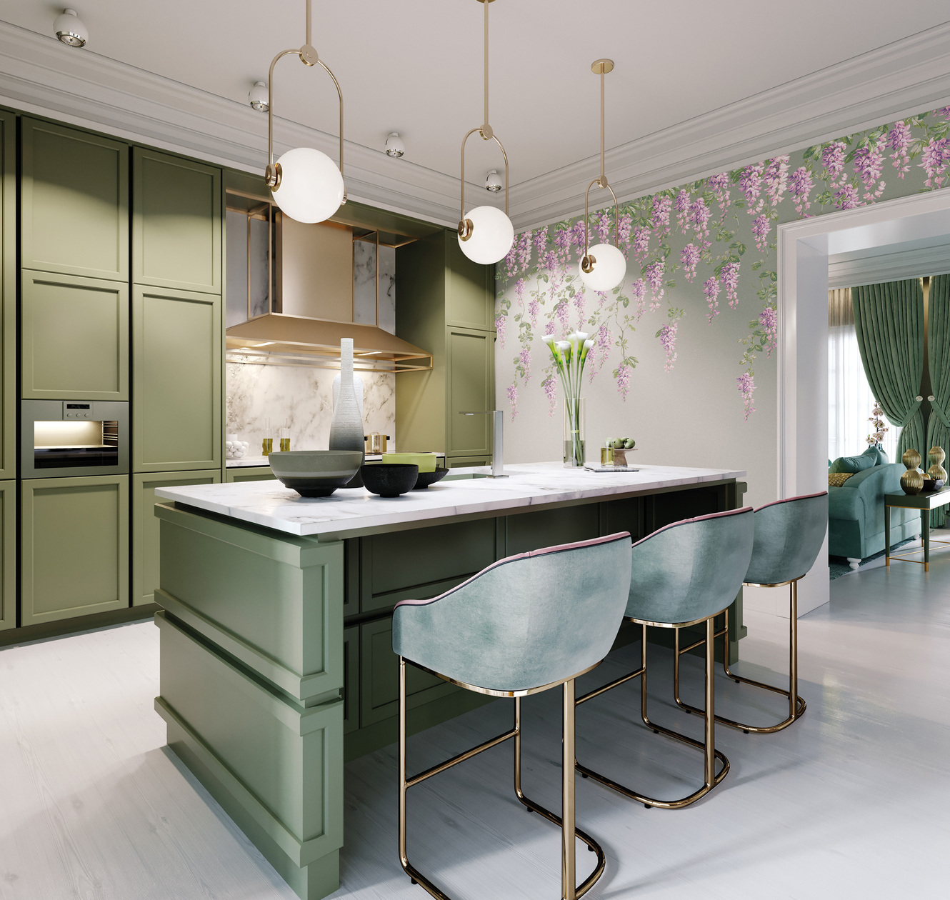 Панно Loymina Панорама Лиловый дождь PNR2 005 3×1 фото в интерьере